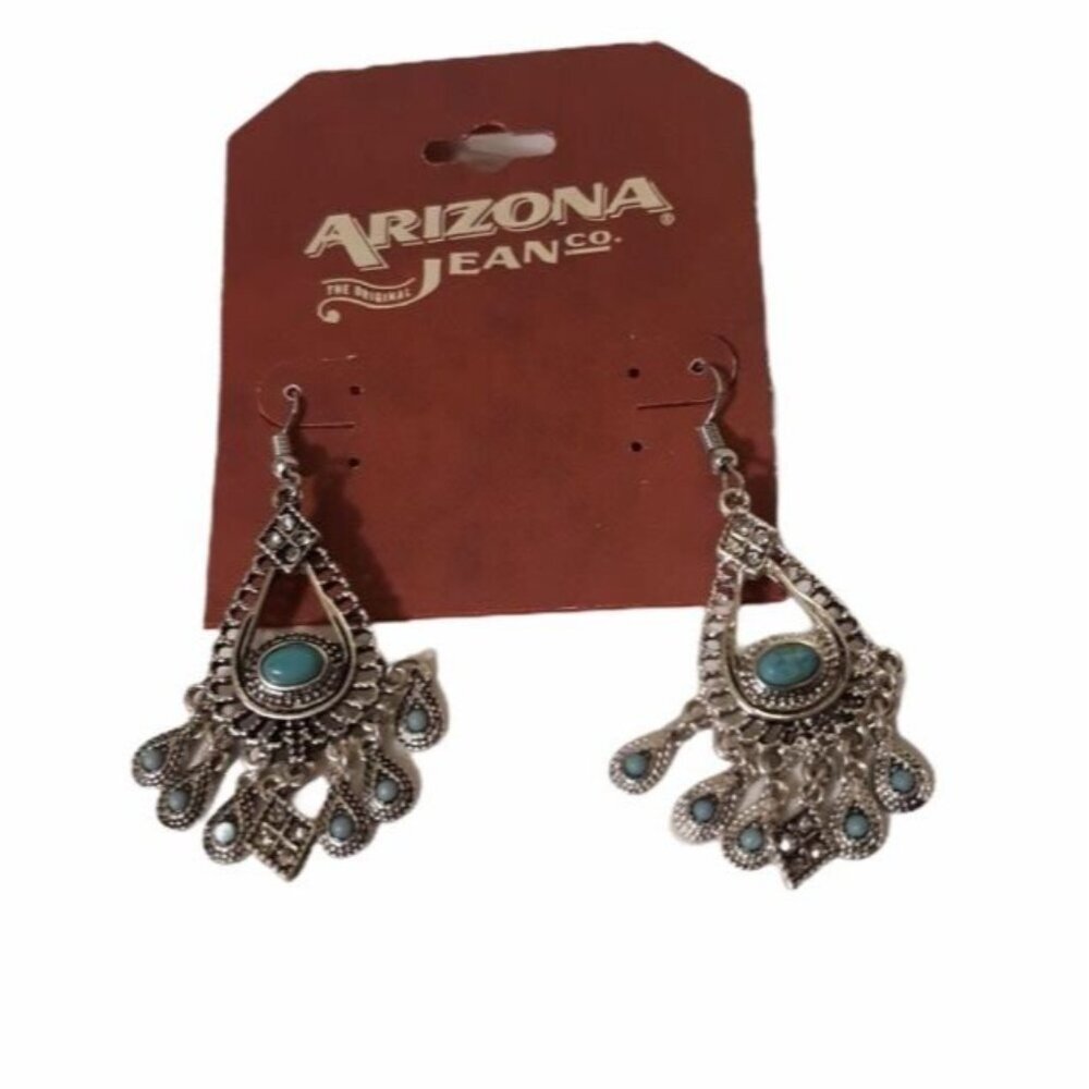 Arizona Jean Co Women's Silver Tone Turquoise Chandelier Earrings Costume